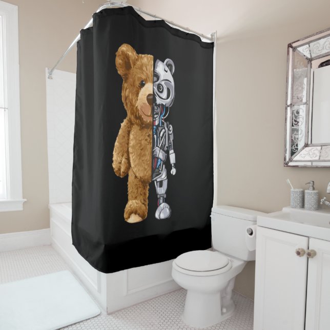 Half Bear Half Robot Shower Curtain (In Situ)