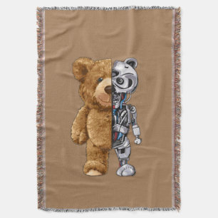 Half Bear Half Robot Throw Blanket