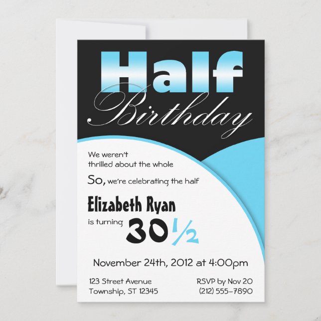 Half-Birthday Aqua Blue Party Invitations (Front)