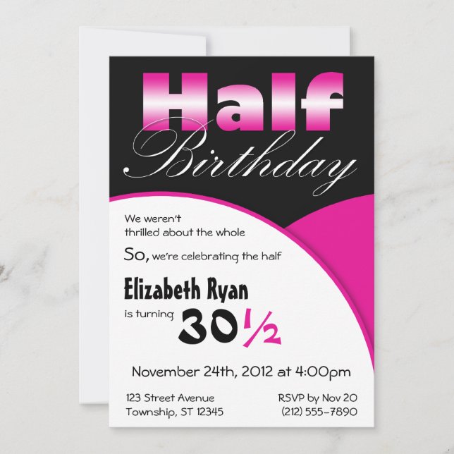 Half-Birthday Berry Pink Party Invitations (Front)