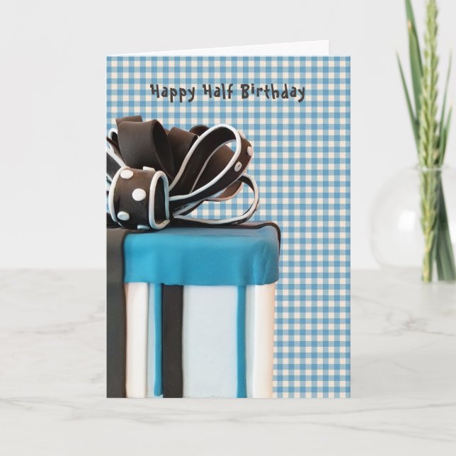 Half Birthday Cake on Gingham Card (Front)