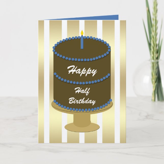 Half Birthday Card -- Blue Birthday Cake (Front)