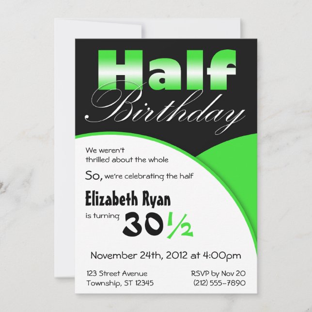 Half-Birthday Lime Green Party Invitations (Front)