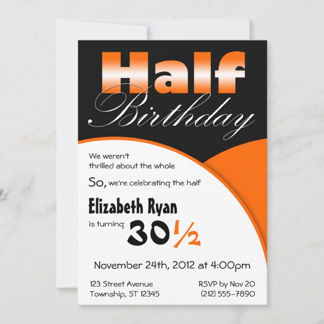 Half-Birthday Orange Party Invitations (Front)