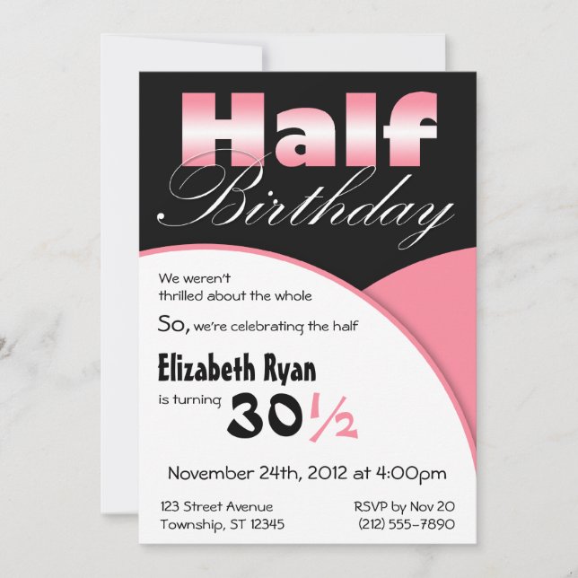 Half-Birthday Pink Party Invitations (Front)