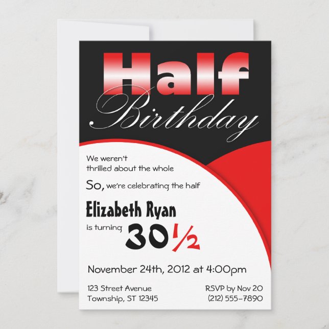 Half-Birthday Red Party Invitations (Front)