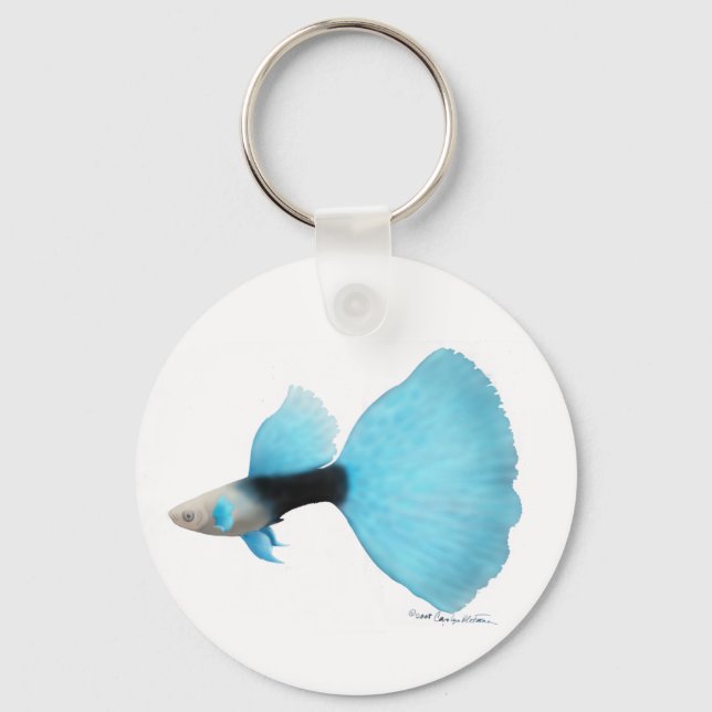 Half Black Blue Fancy Guppy Key Ring (Front)