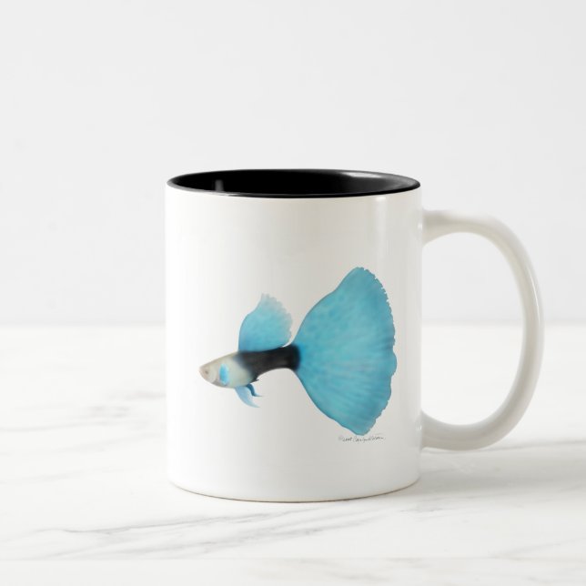 Half Black Blue Fancy Guppy Two-Tone Coffee Mug (Right)