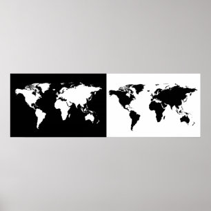 half black/ half white world map poster