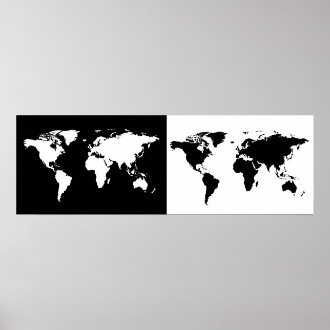 half black/ half white world map poster (Front)