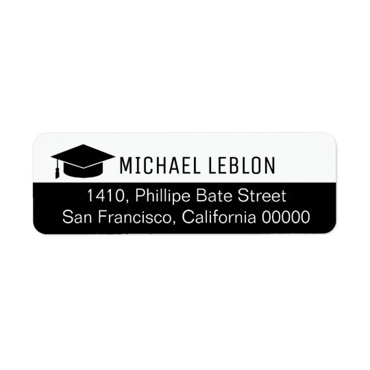 half black return address label with name grad