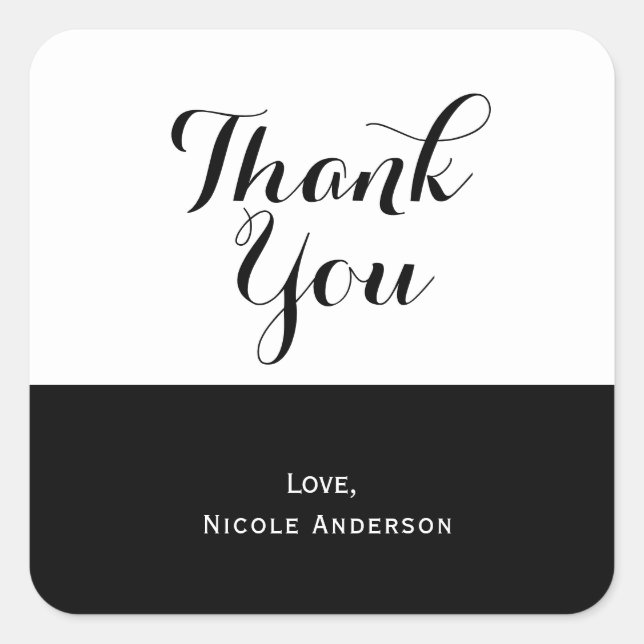 Half Black White & Chic Elegant Wedding Favour Square Sticker (Front)