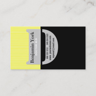 Half Black Yellow Professional Striped Pattern Business Card