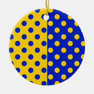 Half Blue Yellow Polka Dots Pattern Design Ceramic Tree Decoration