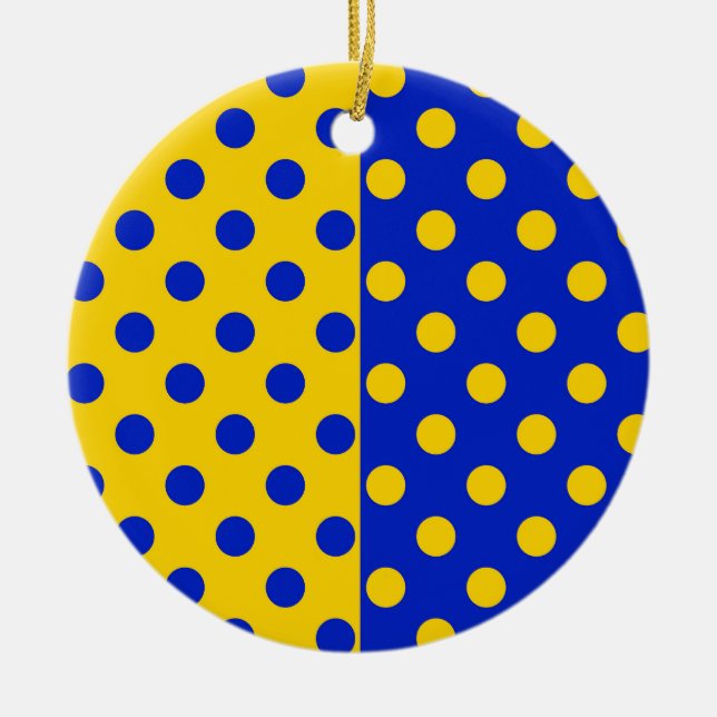 Half Blue Yellow Polka Dots Pattern Design  Ceramic Tree Decoration (Front)