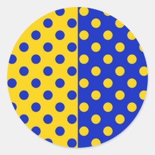 Half Blue Yellow Polka Dots Pattern Design Classic Round Sticker