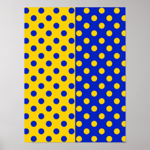 Half Blue Yellow Polka Dots Pattern Design Poster