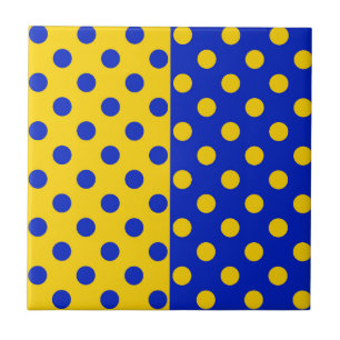 Half Blue Yellow Polka Dots Pattern Design Tile
