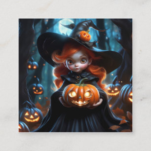 Half body of a cute charming halloween witch square business card