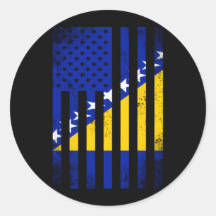 Half Bosnian Herzegovinian Flag Vintage Aamerican Classic Round Sticker