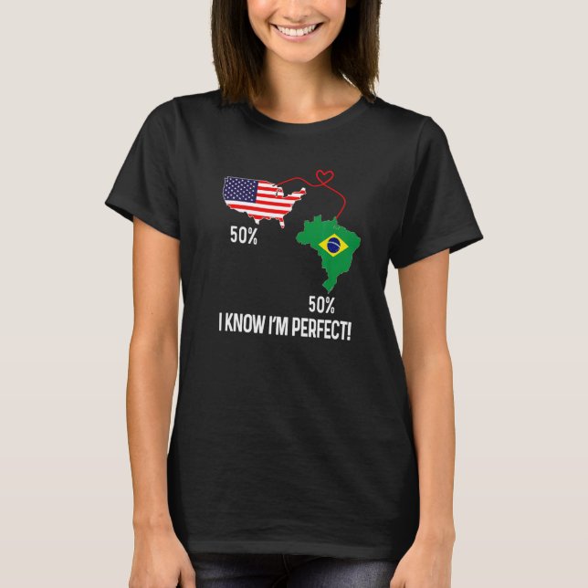 Half Brazilian Half American Flag Combined Map bra T-Shirt (Front)