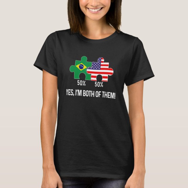 Half Brazilian Half American Flag Combined Map bra T-Shirt (Front)