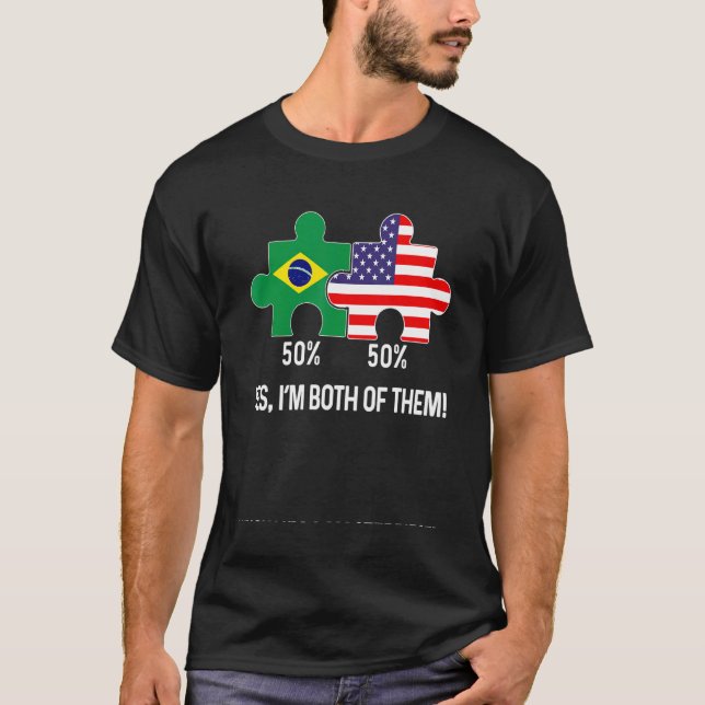 Half Brazilian Half American Flag Combined Map bra T-Shirt (Front)