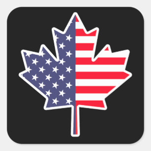 Half Canadian American: Canada USA Maple Leaf Flag Square Sticker