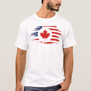 Half Canadian American: Canada USA Maple Leaf Flag T-Shirt