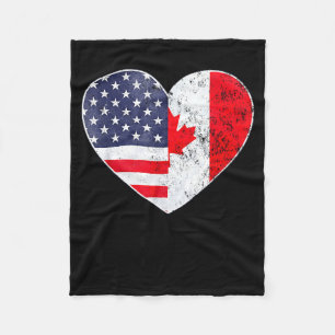 Half Canadian American USEH Canada USA Flag Heart Fleece Blanket