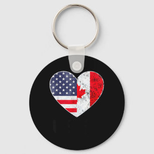 Half Canadian American USEH Canada USA Flag Heart Key Ring