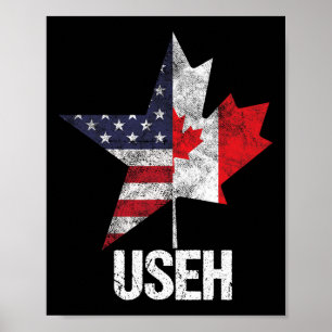 Half Canadian American Useh Canada Usa Flag United Poster