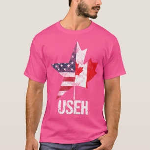 Half Canadian American Useh Canada Usa Flag United T-Shirt