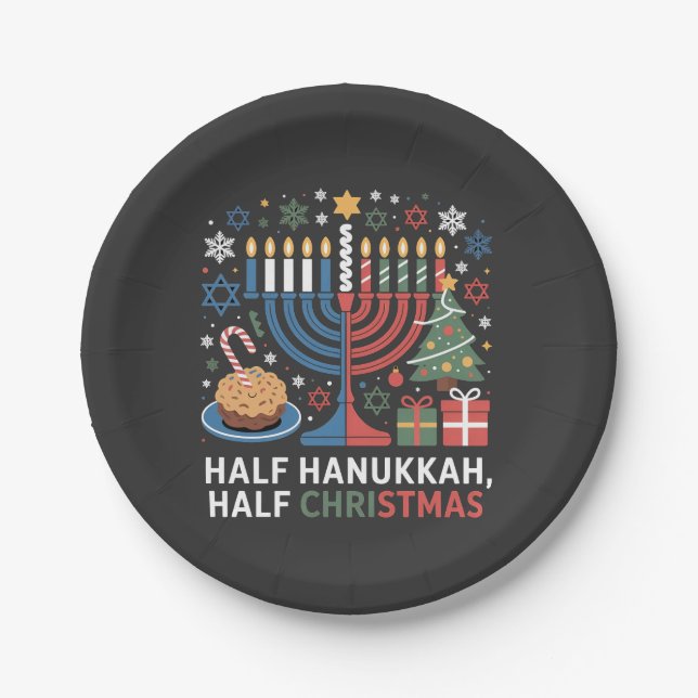 Half Christmas Half Hanukkah Christmukkah Funny  Paper Plate (Front)