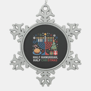 Half Christmas Half Hanukkah Christmukkah Funny Snowflake Pewter Christmas Ornament
