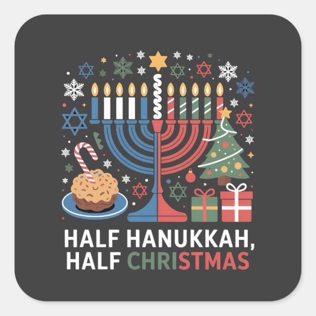 Half Christmas Half Hanukkah Christmukkah Funny  Square Sticker (Front)