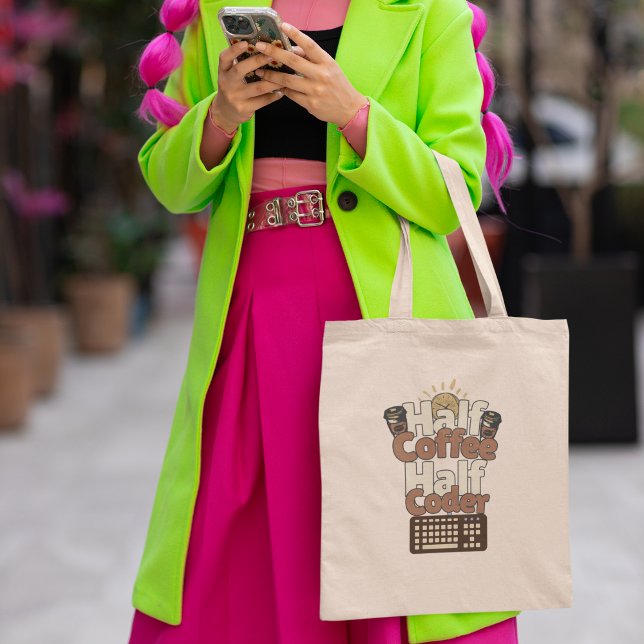 Half Coffee, Half Coder Tote Bag (Creator Uploaded)