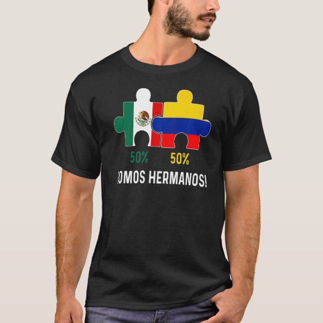Half Colombian Half Mexican Flag Map DNA Mexico Co T-Shirt (Front)