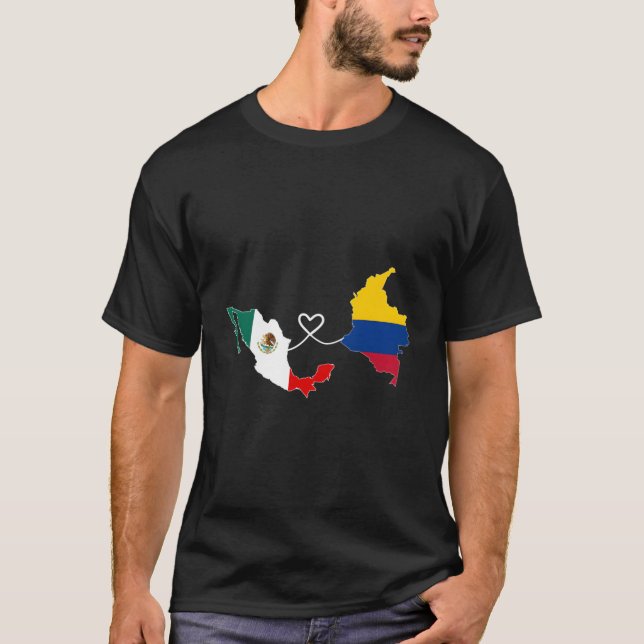 Half Colombian Half Mexican Flag Map Dna Mexico Co T-Shirt (Front)