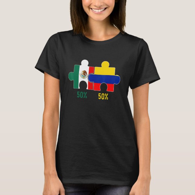 Half Colombian Half Mexican Flag Map DNA Mexico Co T-Shirt (Front)