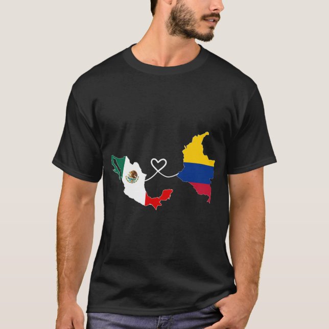 Half Colombian Half Mexican Flag Map DNA Mexico Co T-Shirt (Front)