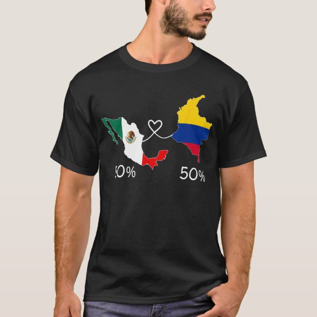 Half Colombian Half Mexican Flag Map Love Mexico C T-Shirt (Front)