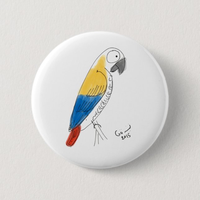 half colour parrot 6 cm round badge (Front)