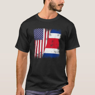 Half Costa Rican Flag Vintage Costa Rica USA Gift  T-Shirt