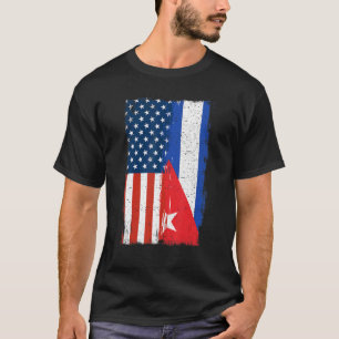 Half Cuban Half American Flag Cuba America Roots T-Shirt