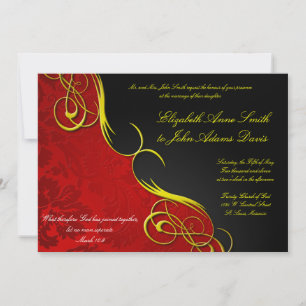 Half Damask Red/Black Wedding Invitation