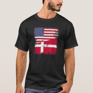 Half Danish Flag Vintage Denmark USA Gift T-Shirt