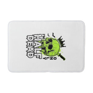 Half Dead Skull Halloween Vintage Engraving Shirt Bath Mat
