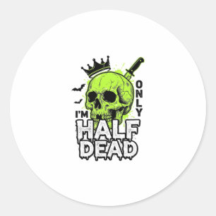 Half Dead Skull Halloween Vintage Engraving Shirt Classic Round Sticker