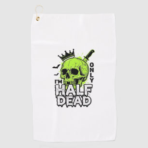 Half Dead Skull Halloween Vintage Engraving Shirt Golf Towel